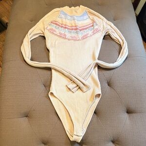 Free People Cream and Pink Body Suit